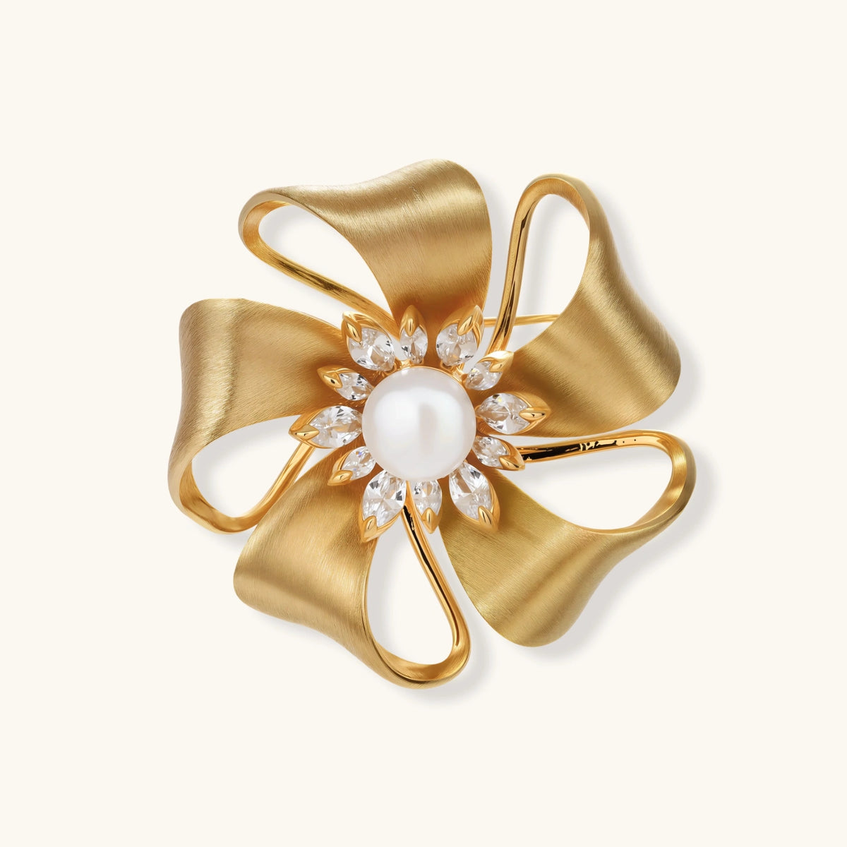 Golden Ribbon Pearl Brooch
